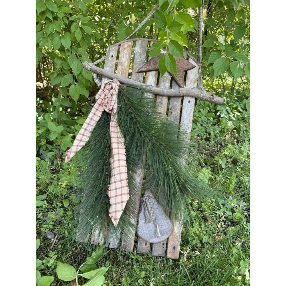 VTG primitive rustic christmas Slid Decoration 2 feet H, 11” long, 2” depth